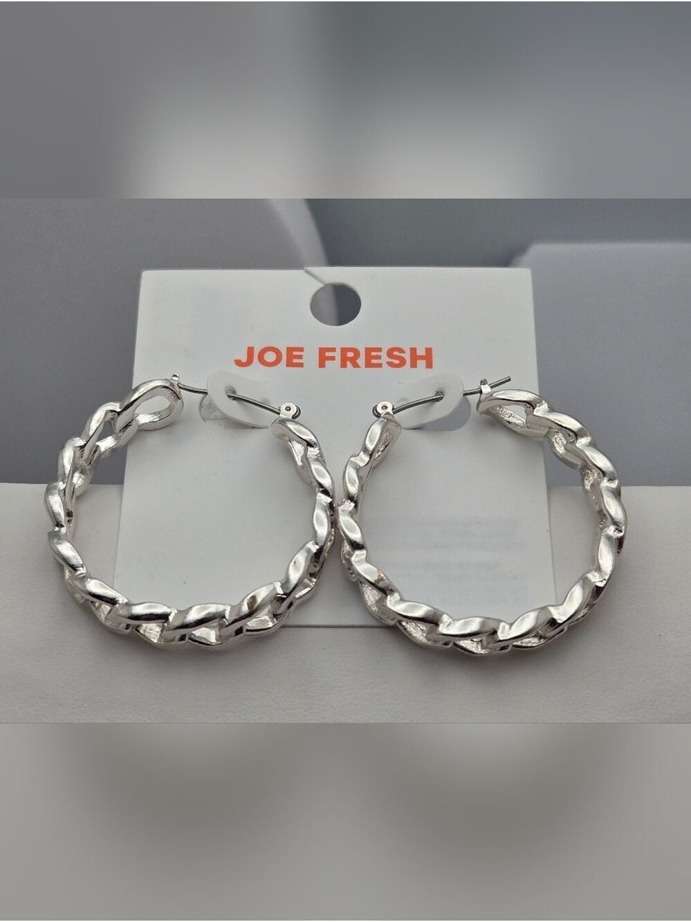 ✨2/$10✨ Cuban Link Hoop Earrings Chunky Polished 1.5" New Joe Fresh Silver Tone